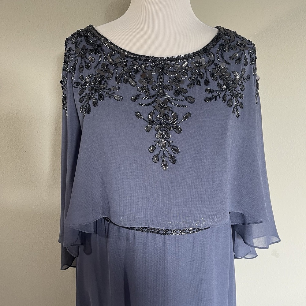 Oleg Cassini Beaded Cape Dress Dusk Size 16W Mother Of Bride/Groom Formal Mature
